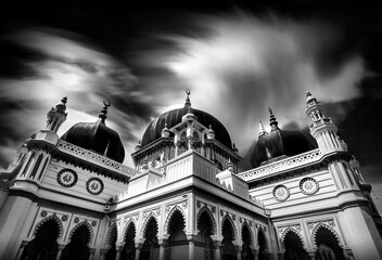 fine art black and white long exposure of a mosque