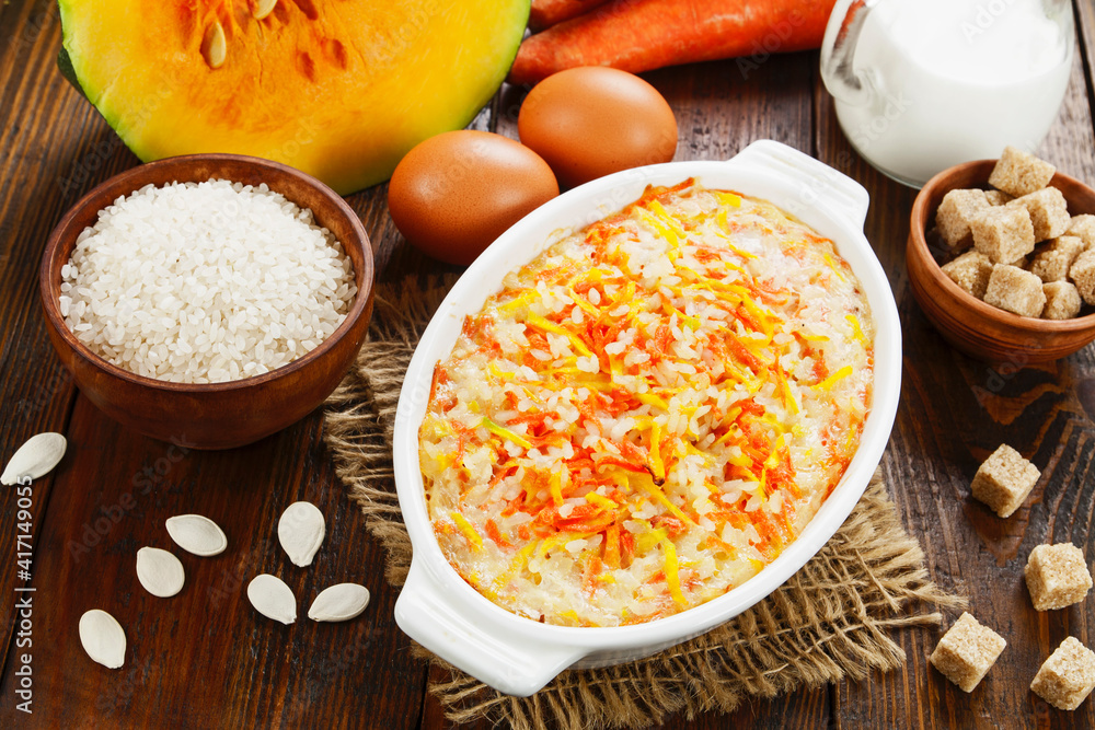 Wall mural pumpkin casserole with carrot and rice