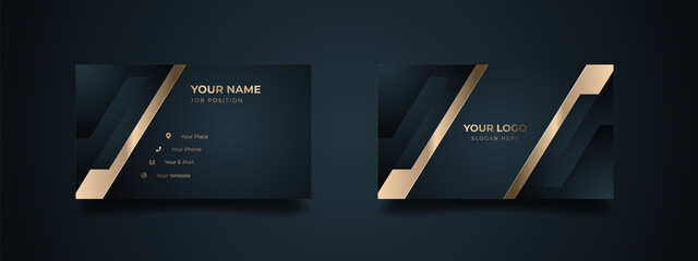 Luxury modern business card print template. Creative and clean executive business class. Elegant premium design with dark background and golden effect.