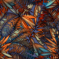 Imprints tropical leaves seamless pattern