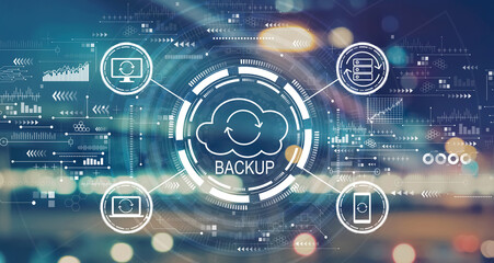 Backup concept with blurred city abstract lights background