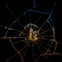 Graphic design looks like a shattered glass with black background and bright colors.