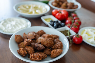 Arabic breakfast with different plates