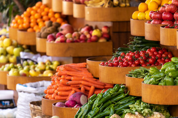 Fruits and vegetables in a fruit shop.