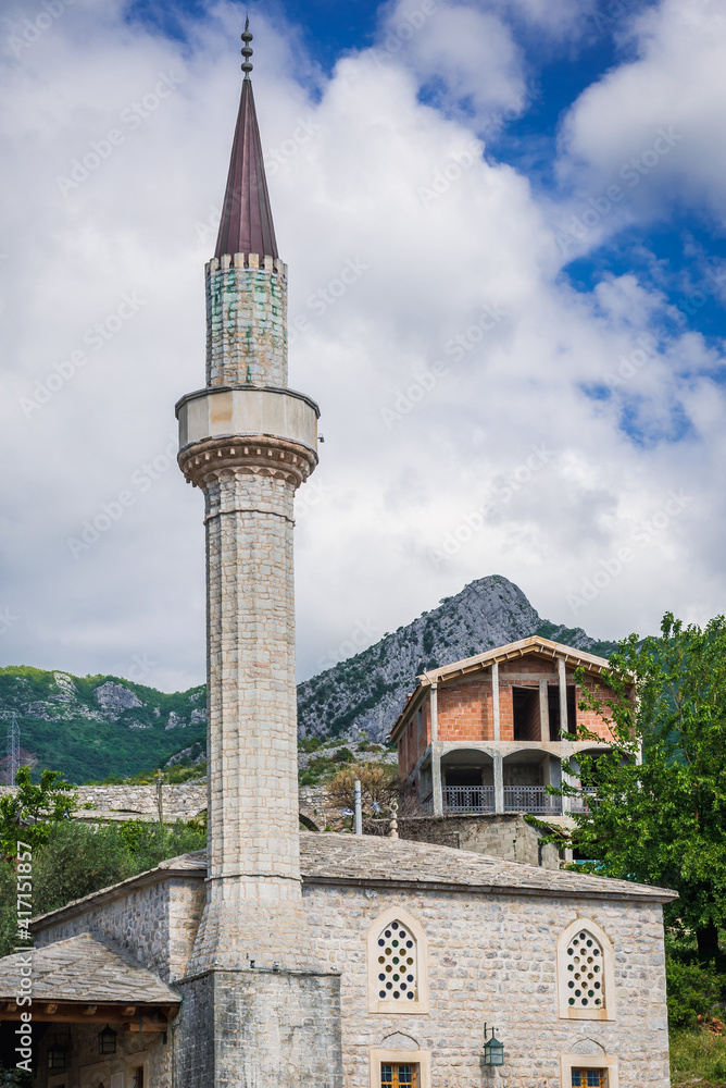 Sticker Mosque minaret in Stari Bar town near Bar city, Montenegro