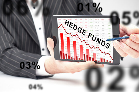 Losing A Hedge Fund From Short Trading. Concept - Losses Due To Work With Uncovered Sales Of Securities. Falling Chart Next To Hedge Fund Inscription. Tablet Is In Hands Of A Trader. Short Invest