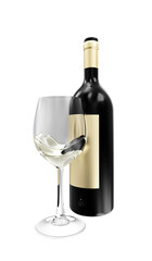 Bottle of White Wine with glass on white background