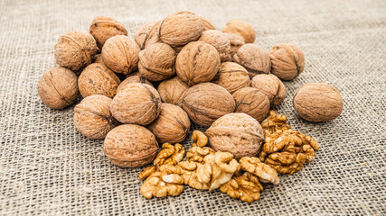 Close up view of walnuts on tabletop