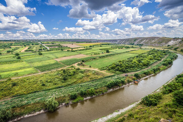 Aerial view of River Raut in Old Orhei archaeological park, Trebujeni commune, Moldova
