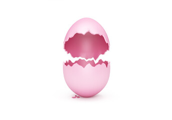 Happy Easter Concept. Empty Broken Pink Easter Egg isolated on white background - 417153846