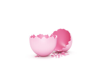 Happy Easter Concept. Empty Broken Pink Easter Egg isolated on white background - 417153861