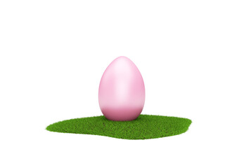 Pink Easter Egg on Green Grass isolated on white background