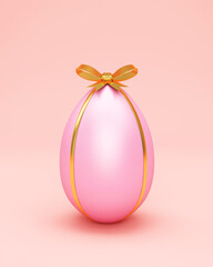 Pink Easter Egg with Gold Ribbon and Bow on studio background