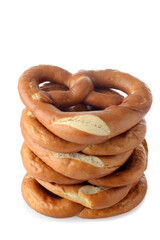 closeup fresh baked stack of soft pretzels