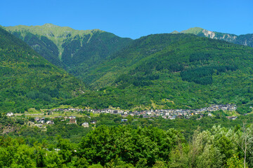 Fototapeta na wymiar Landscape along the Sentiero della Valtellina, Italy, from the cycleway