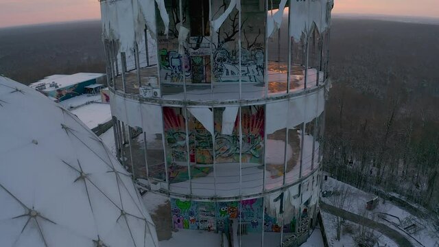 abandoned us surveillance station during sunset