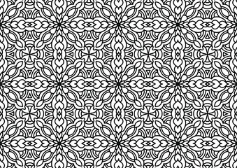 seamless mosaic drawn with ornaments and flowers on a white background for coloring, vector, tile, seamless pattern