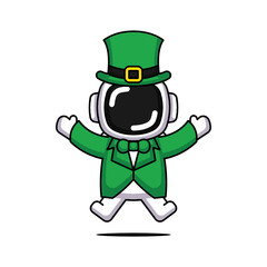 Cute astronaut in St. Patrick's Day costume 