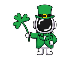 Cute astronaut in St. Patrick's Day costume 
