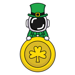 Cute astronaut in St. Patrick's Day costume 