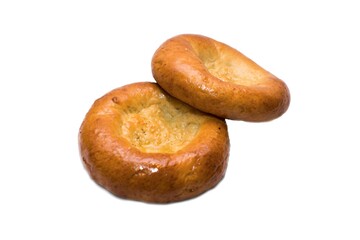Two small tortillas on a white background