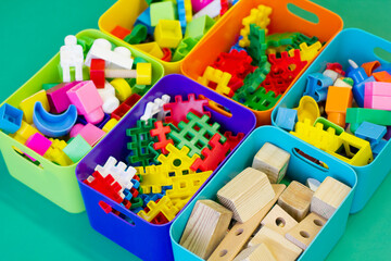 Children's toys in color boxes
