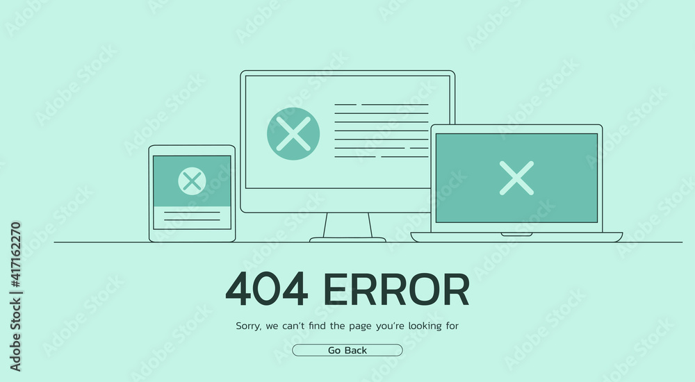 Poster page not found 404 error concept on the website and having problems due to broken web page on laptop