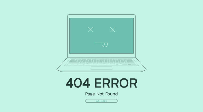 Page Not Found And Error 404 Unavailable Website On Laptop Concept, Vector Flat Illustration