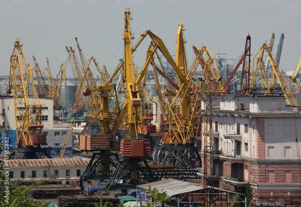 Wall mural cranes in port