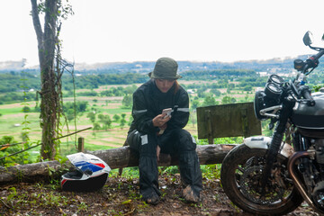 Fototapeta premium The solo traveler on the bike