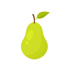 Green colorful pear fruit icon isolated on white background. Cartoon flat design. Vector illustration.
