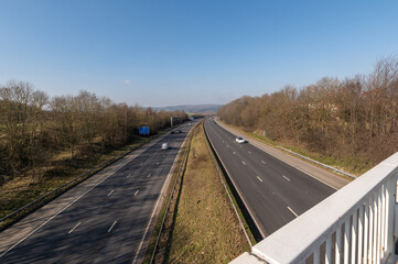 Looking north towards Leeds over the M1 motorway near Barnsley on a Sunday at midday