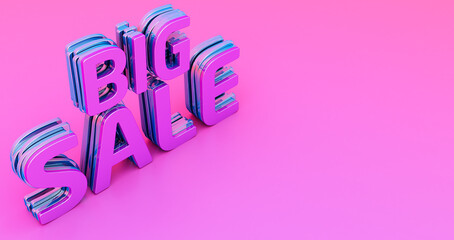 3D render of Big Sale Word, BIG SALE 3d text on pink background