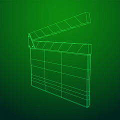 Movie clapper board. Film cinema concept. Wireframe low poly mesh vector illustration