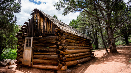 Old western traditional tree house in the Zion National Park, USA