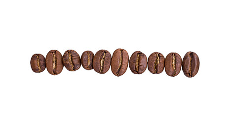 Coffee beans isolated on a white background. Ten coffee beans.