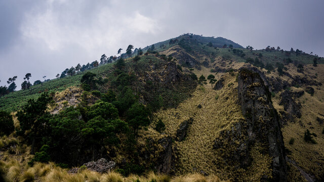 The colorful, green and yellow Ajusco vulcan
