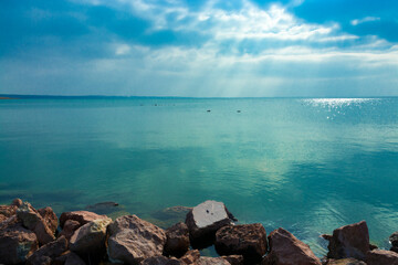 Beach of lake Balaton in winter at Balatonkenese