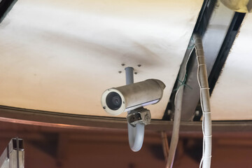 Naklejka premium Security CCTV camera at the public outdoor park. 
