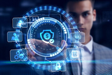 Cyber security data protection business technology privacy concept. Young businessman  select the...