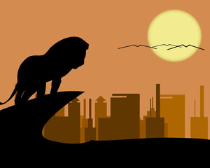 the lion is homeless because of human greed, Vector, Ilustrator background
