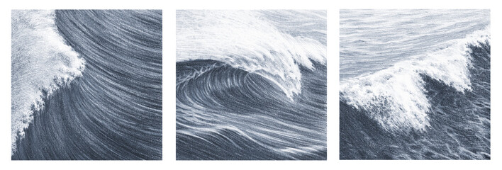 sea ​​waves pencil drawing. isolated.