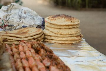Chapati-unleavened tortillas, a popular market food .Zanzibar, Africa.