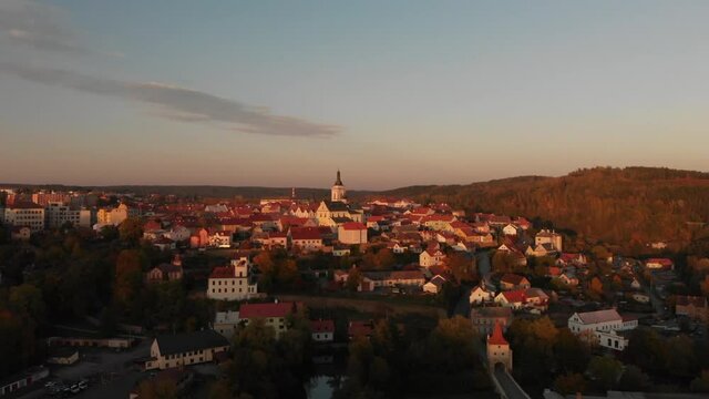 Beautiful Stribro traditional town in Czech Republic, sunset aerial panoramic