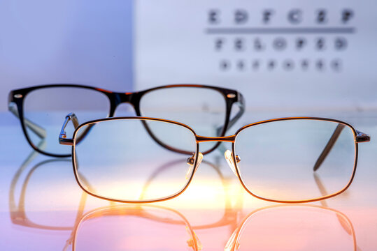 Eyeglasses with prescription lenses. Vision correction and ophthalmology