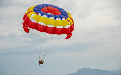 Colorful hot air balloon over the sea