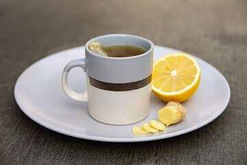 Freshly made ginger and lemon hot tea