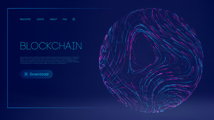 Digital currency technology concept. Vector illustration of block chain internet development. Blockchain cryptocurrency web landing page. - obrazy, fototapety, plakaty