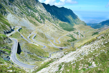 Transfagarasan Highway, a beautiful mountain road, a road with a rolling valley in the Carpathian Mountains in Romania, Ridge Fagaras
