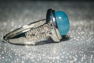 Silver ring with aquamarine